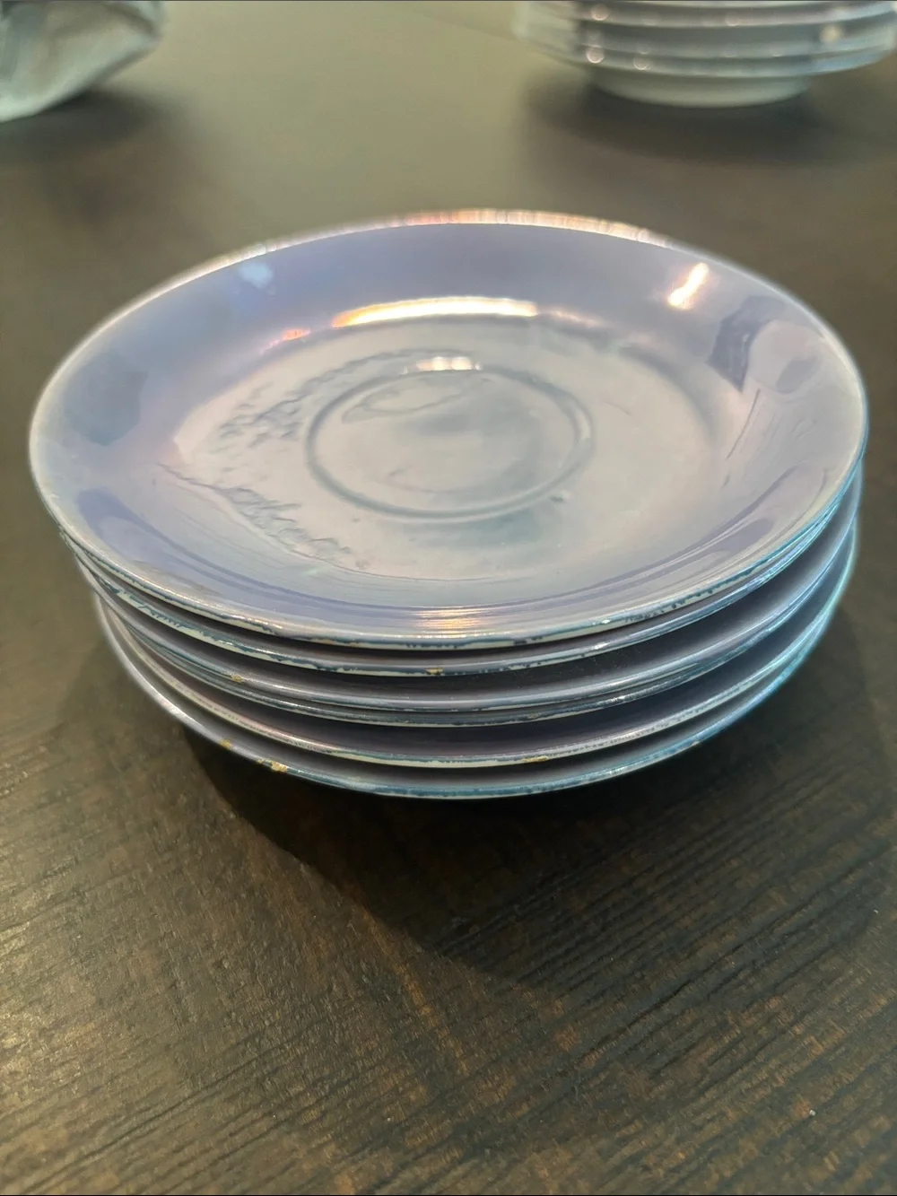Mid-Century Japanese Style Iridescent Blue Ceramic Tea Saucers, Set of 6